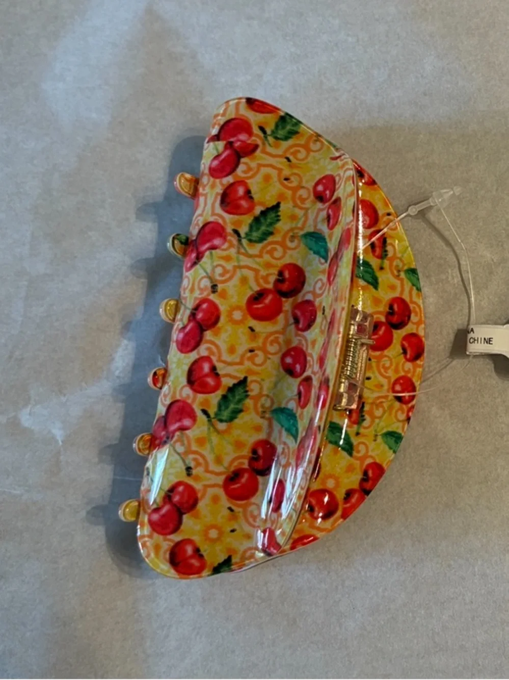 Free People Well Traveled Claw Clip Cherry Tree Yellow Red Pattern Hair NEW NWT